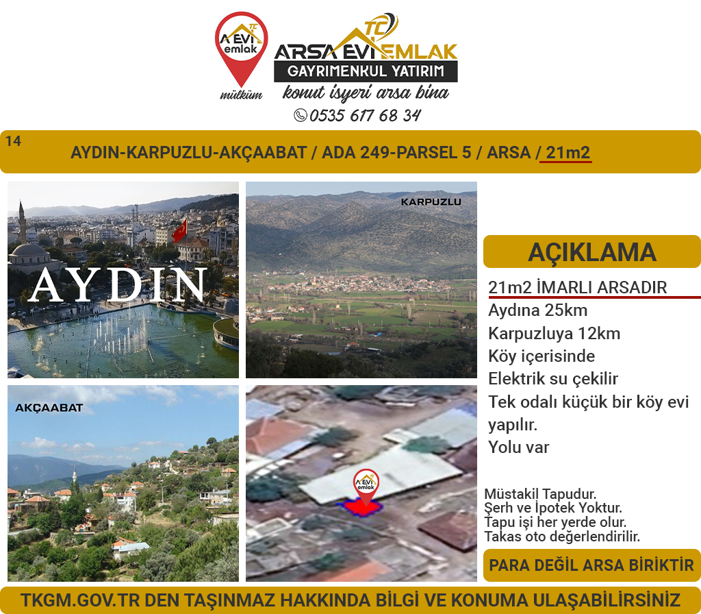 Aydın-Karpuzlu-Akçaabat-Köyiçinde-Satılık 21m2Arsa