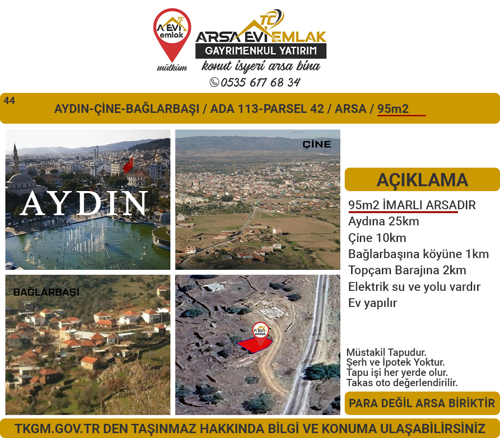 Aydın-Çine-Bağlarbaşı Satılık 95m2Arsa