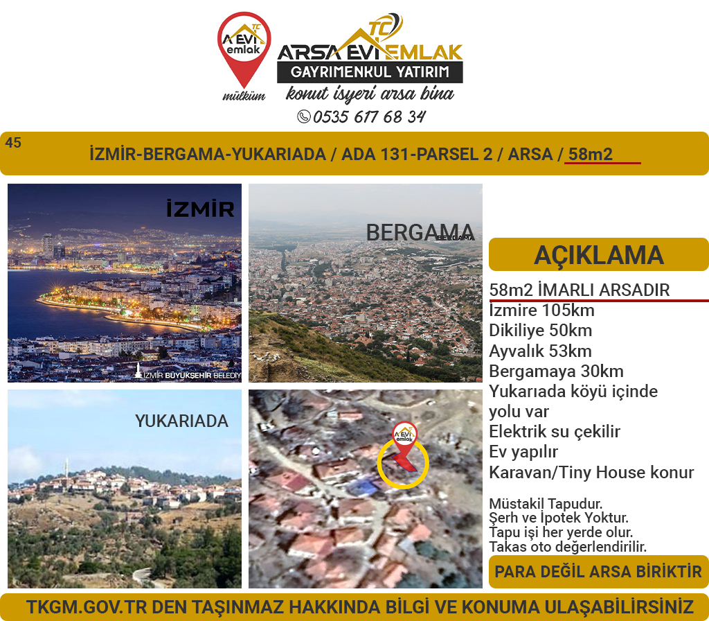 İzmir-Bergama-Yukarıada Satılık-58m2Arsa