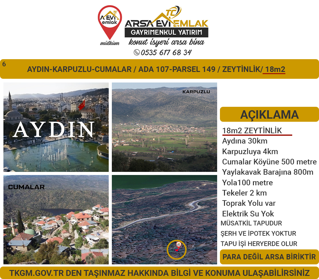 Aydın/Karpuzlu/Cumalar Satılık Zeytinlik 18m2