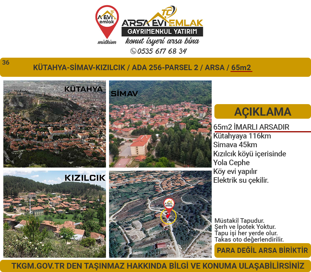 Kütahya-Simav-Kızılcık-Satılık 65m2Arsa