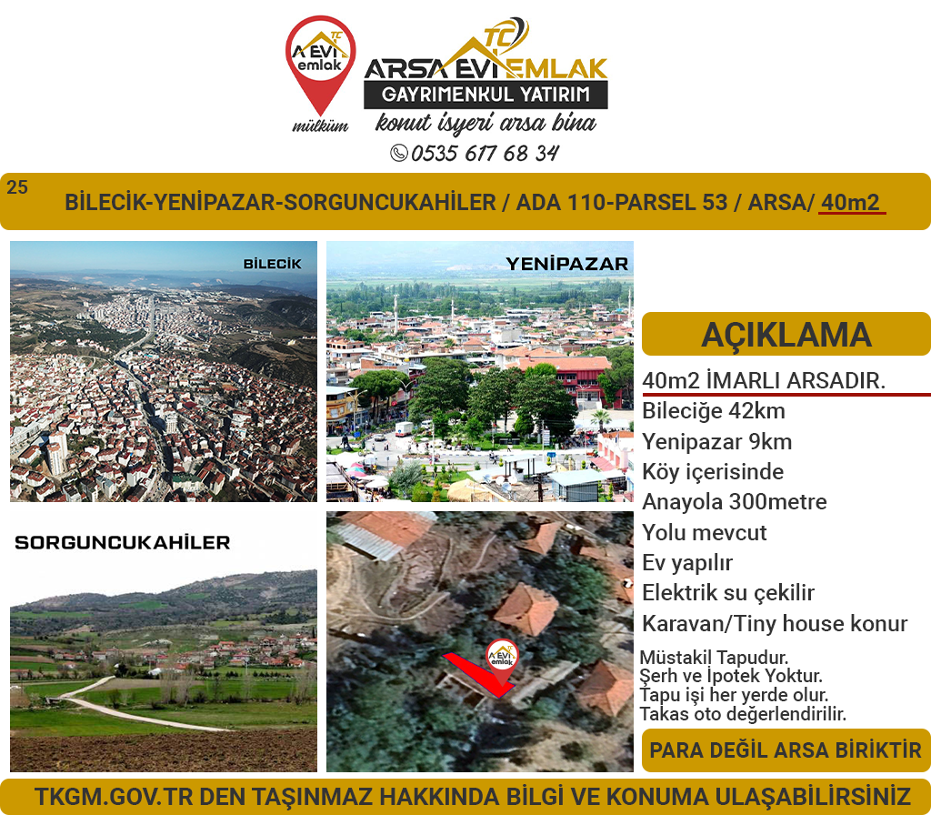 Bilecik-Yenipazar-Sorguncukahiler-40m2 İmarlı Arsa