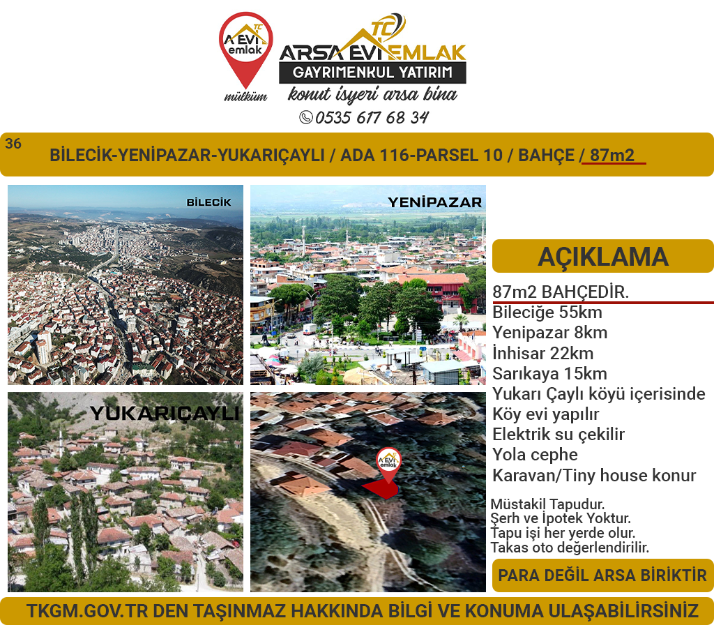 Bilecik-Yenipazar-Yukarıçaylı-87m2 Bahçe