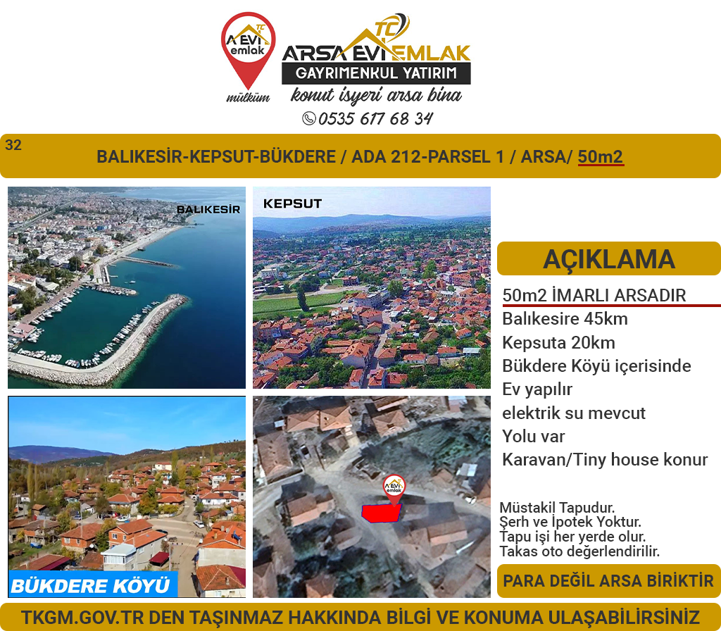 Balıkesesir Kepsut Bükdere Satılık 50m2 İmarlı Arsa