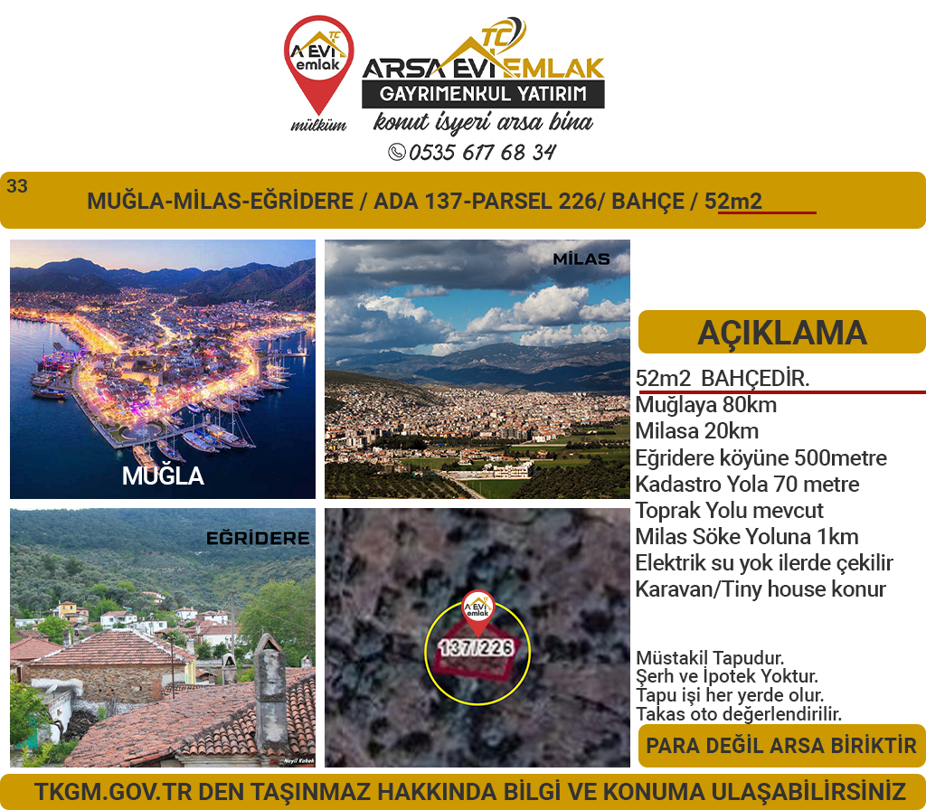 Muğla-Milas-Eğridere-Satılık-52m2Bahçe