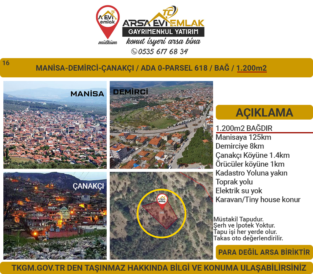 Manisa Demirci Çanakçı Satılık Bağ 1200m2