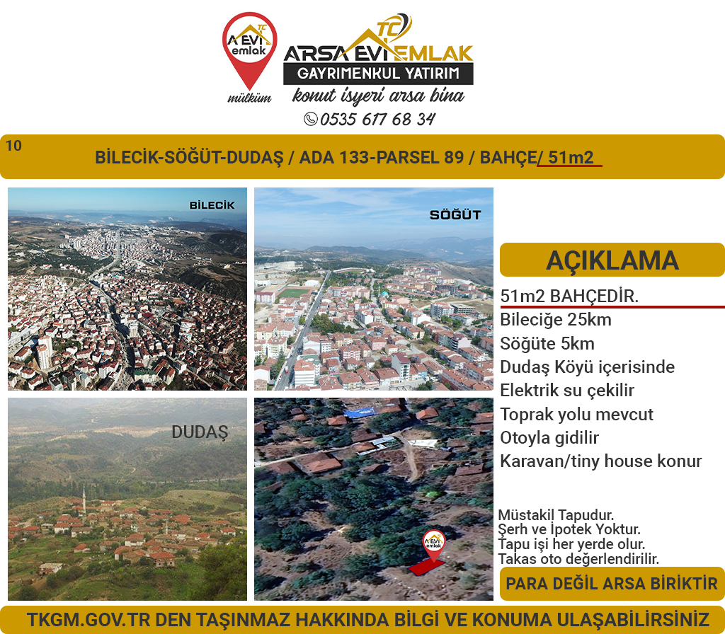 Bilecik-Söğüt-Dudaş Satılık 51m2 Bahçe