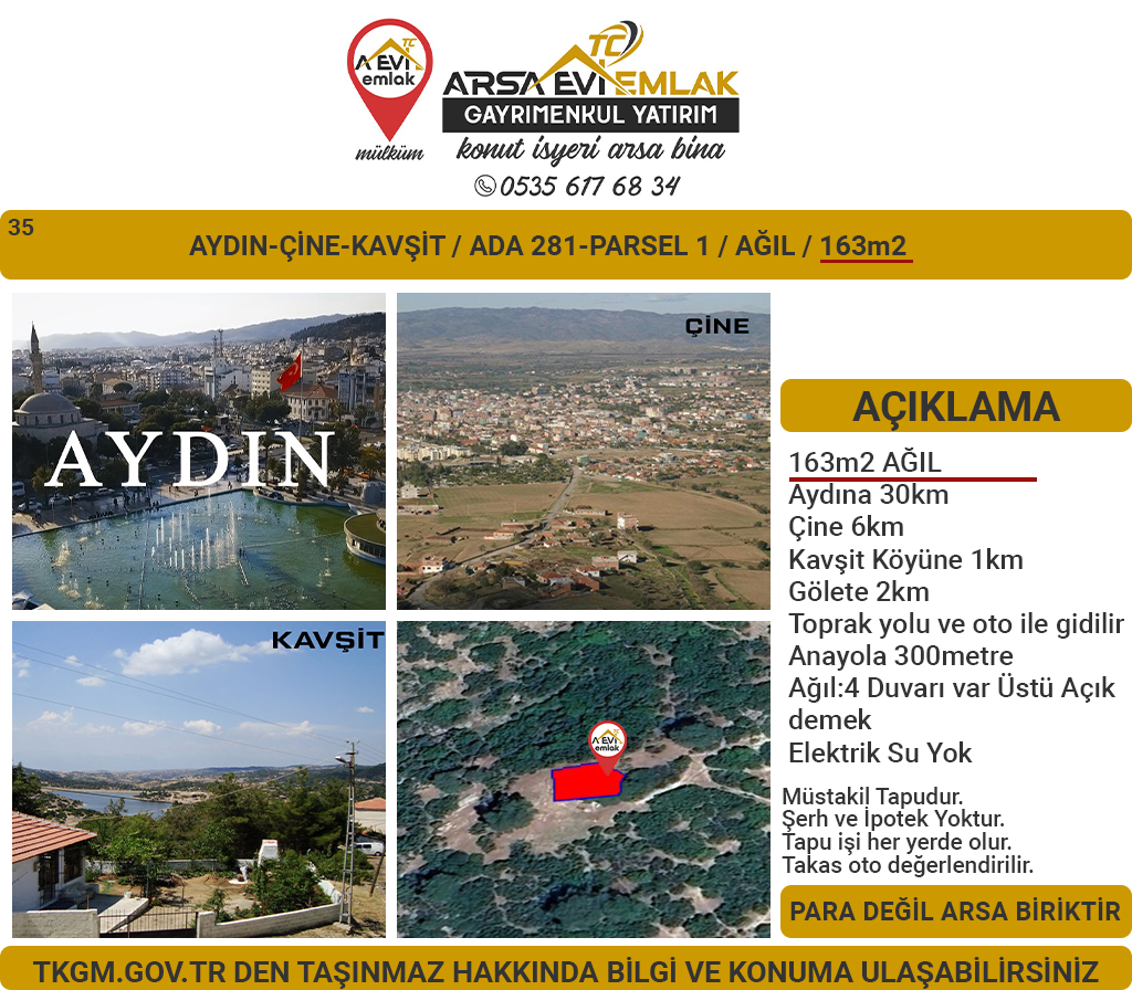 Aydın / Çine / Kavşit Satılık 163m2 Ağıl