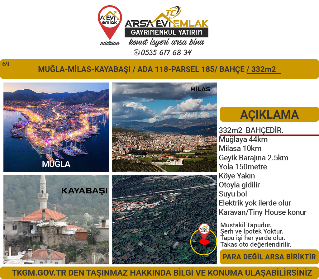 Muğla-Milas-Kayabaşı-Satılık 332m2Bahçe