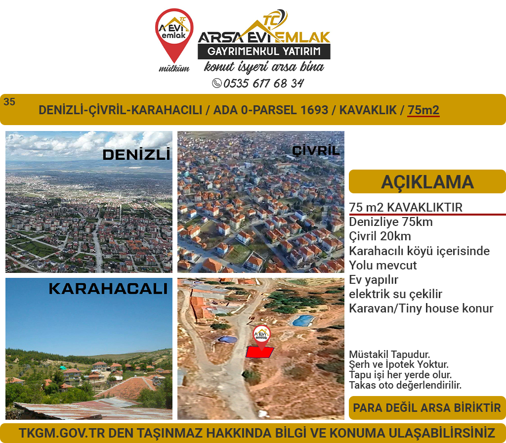 Denizli-Çivril-Karahacılı-Satılık Kavaklık-75m2