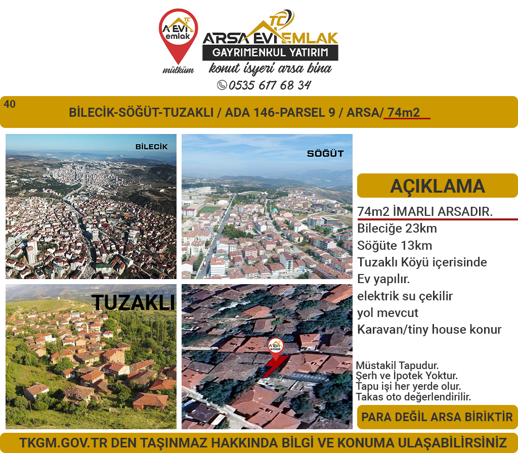 Bilecik Söğüt Tuzaklı Satılık 74m2 İmarlı Arsa