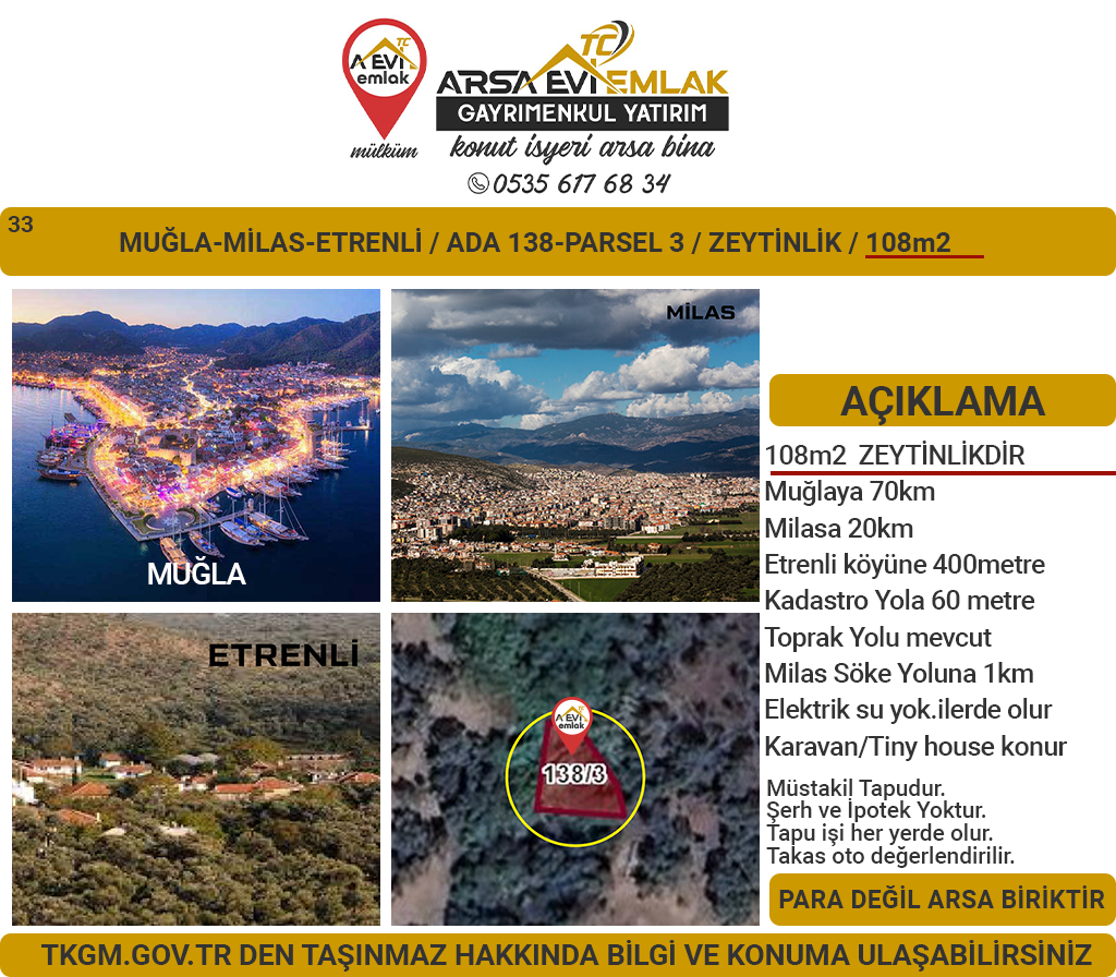 Muğla-Milas-Etrenli-Satılık-108m2 Zeytinlik