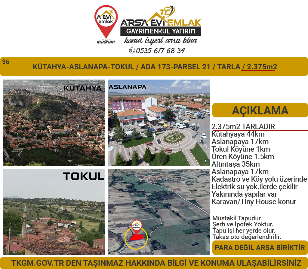 Kütahya-Aslanapa-Tokul-Satılık-2375m2Tarla